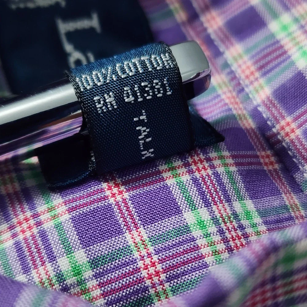 Ralph Lauren Classic Fit Button Down Shirt Mens XL Purple Plaid Short Sleeve